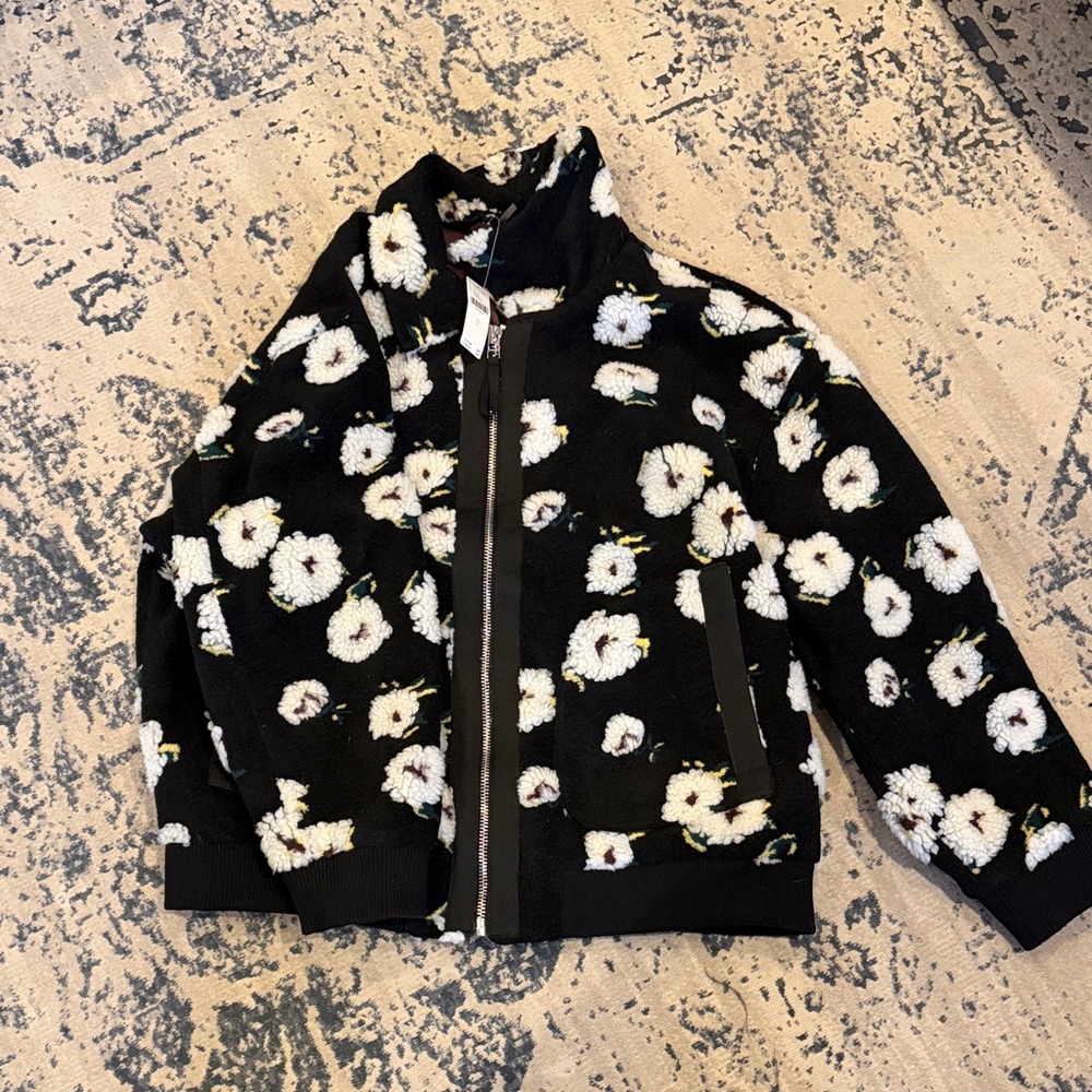 Anthropologie Black Jacket with White Floral Accents
